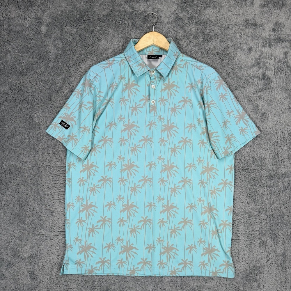 Sunday Swagger Polo Shirt Mens L Teal Palm Trees Vice City Golf Performance
